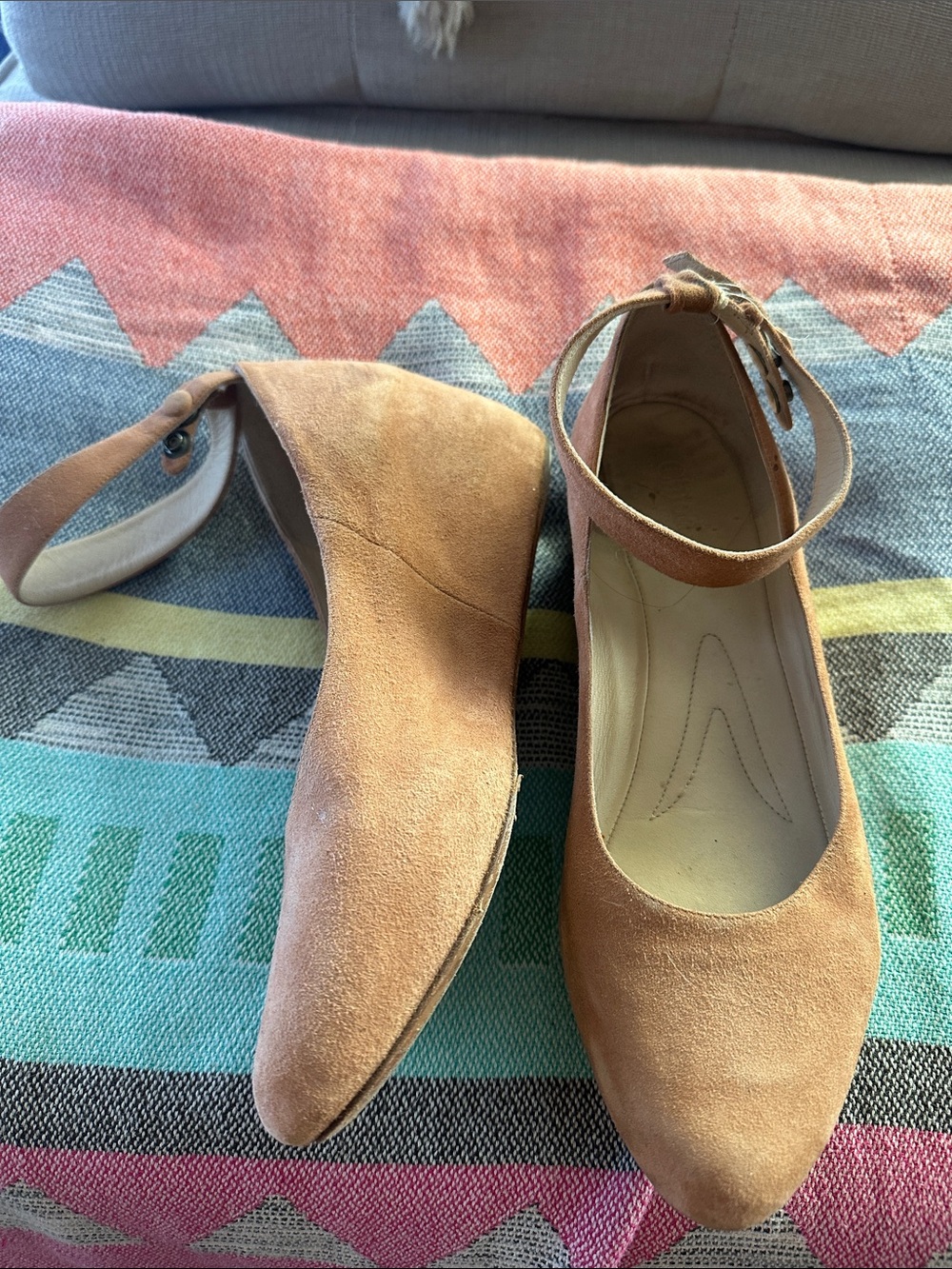 Chloe Tan Suede Pointed Flats with Ankle Strap